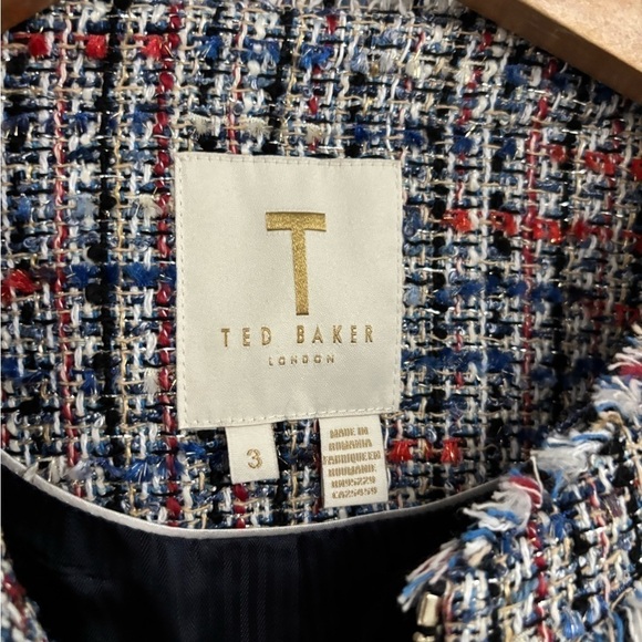 Ted Baker Tweed Fringe Full Zip Jacket Sz 3 - Picture 9 of 13